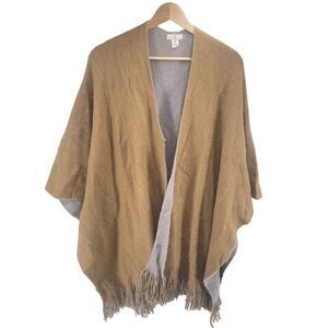 Charming Charlie Womens Poncho Shawl Cardigan Fringe Acrylic Tan One Size